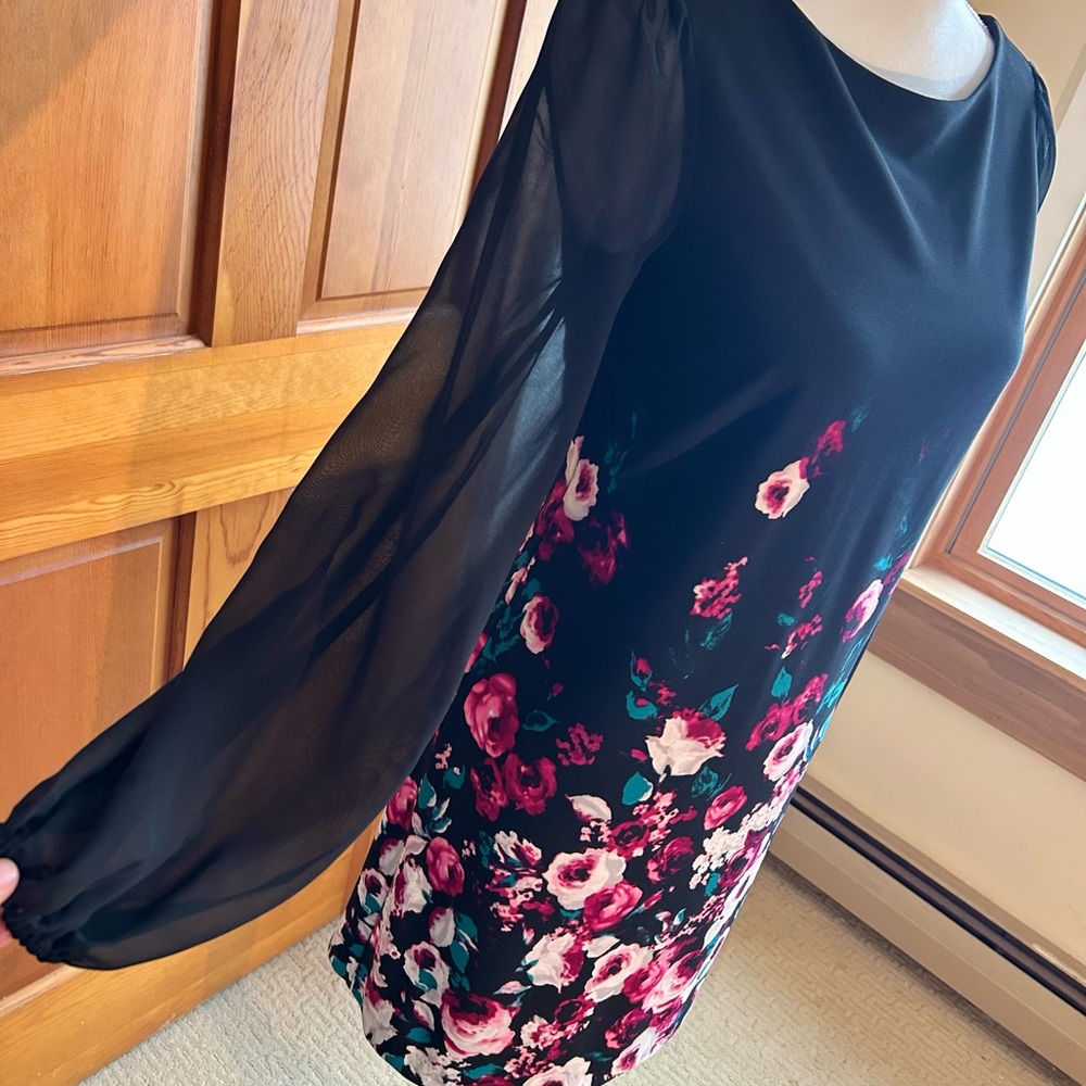 White House Black Market Black Dress with Floral Design